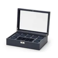 Picture A wonderful navy blue Howard case for 7 watches and a cufflink