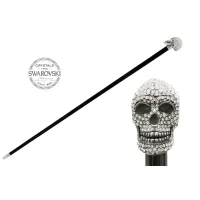 Picture A stylish black walking stick with a handle in the shape of a skull studded with Swarovski - Pasotti crystals