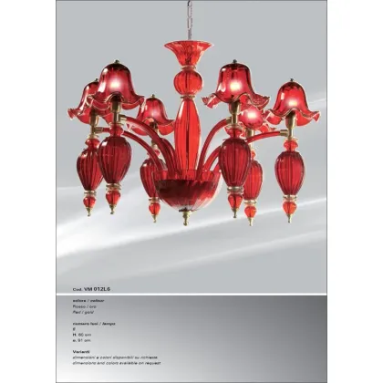 Zdjęcie Wyjątkowy żyrandol z sześcioma światłami w kolorze czerwonym i złotym - Il Paralume Marina