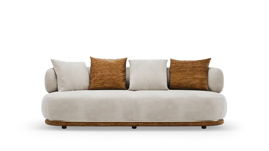 obrazek 2 Luksusowa tapicerowana sofa z drewnianą konstrukcją i metalowymi detalami
