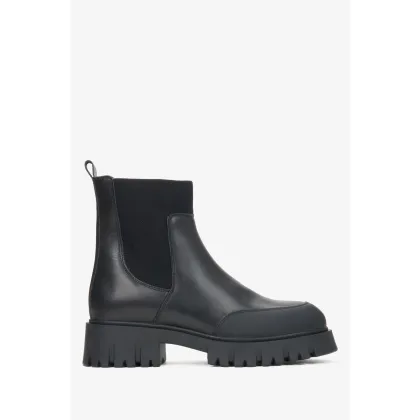 Zdjęcie Estro: Czarne skórzane sztyblety damskie na zimę z elastyczną cholewą