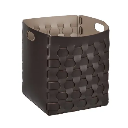 Zdjęcie Wysoki skórzany kosz Dubai 35x35xH40 cm w kolorze czekoladowym