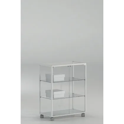 Picture A unique tempered glass display case on wheels