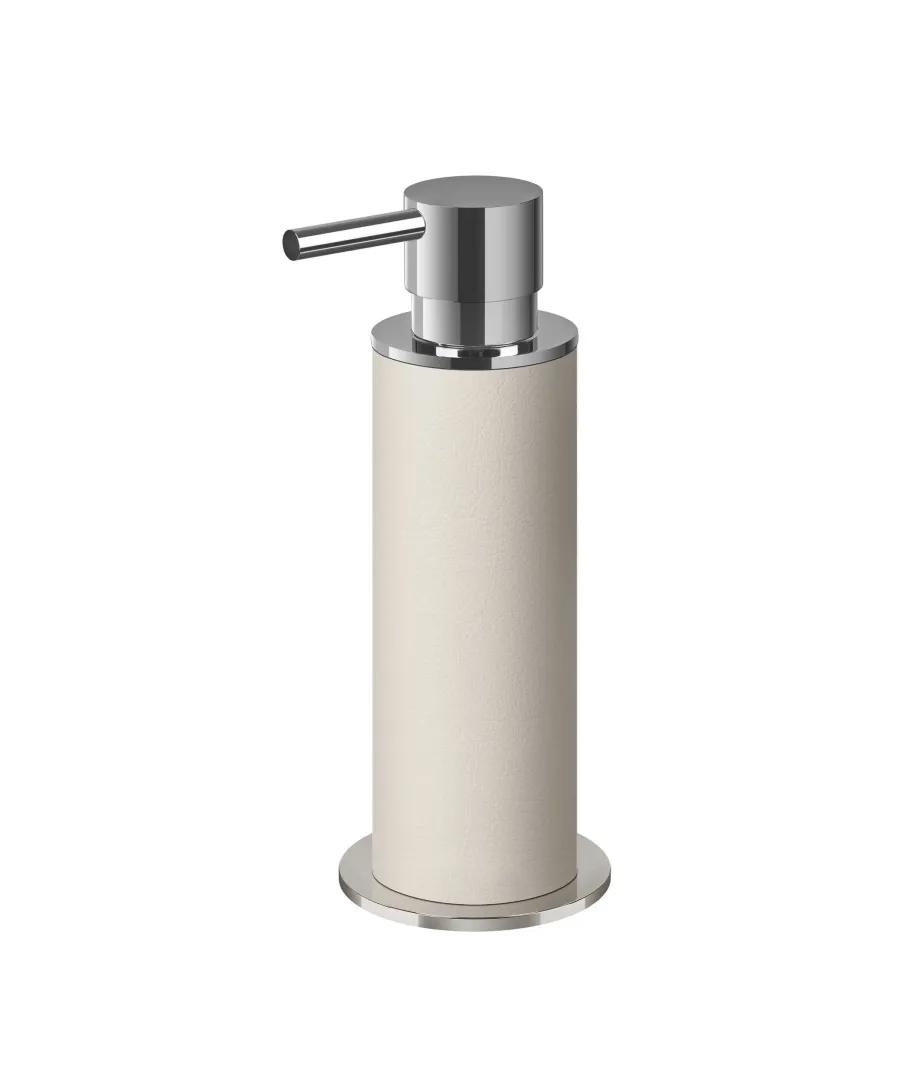 obrazek 1 Elegancki biały dozownik Ø7xH19 cm z chromowanym wykończeniem