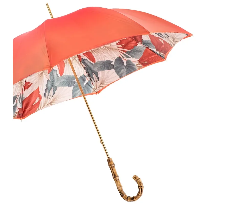 obrazek 6 Luksusowy czerwony parasol damski z pięknym motywem roślinnym - Pasotti