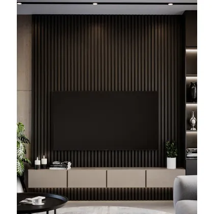 Zdjęcie 275x30x4,6 cm LD (5 lameli czarny mat) panel akustyczny na płycie MDF 6 mm - dekoracja ścienna 3D