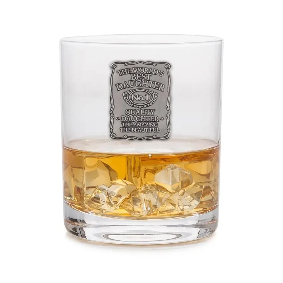 obrazek 1 Szklanka do whisky z cynowym emblematem ”Najlepsza córka na świecie” – prezent dla wyjątkowej córki