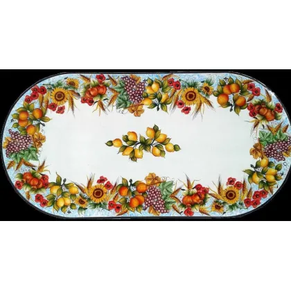 Zdjęcie Owalny blat ogrodowy z lawy zdobiony owocowo kwiatowym motywem – Ceramiche Valchida