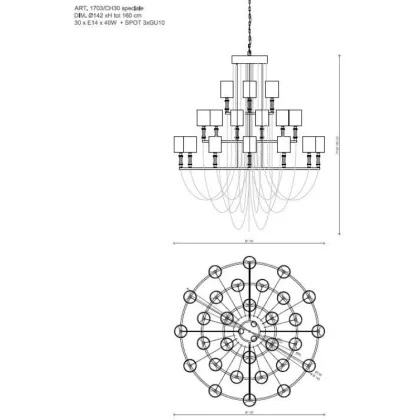 Zdjęcie Oryginalny żyrandol z trzema poziomami i 30 światłami z mosiężnymi kołami - Il Paralume Marina