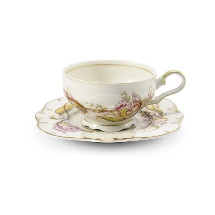 Zdjęcie Ekskluzywna porcelanowa filiżanka do herbaty ze spodkiem zdobiona tulipanami – Rudolf Kampf