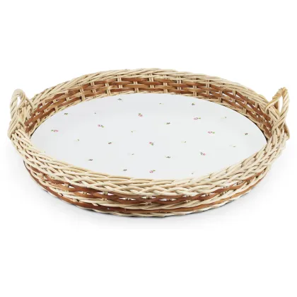 Zdjęcie Stylowa porcelanowa taca  do serwowania w wiklinowym koszu - wariant 1 - Leander