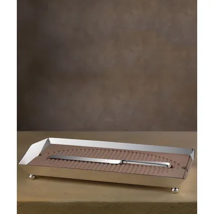 Zdjęcie Ekskluzywna taca na chleb z nożem platerowana srebrem – Pampaloni