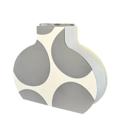 Zdjęcie Niepowtarzalny wazon Otto 9x37xH38 cm wykonany ze skóry w kolorze białym i szarym