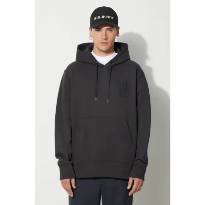 Zdjęcie Norse Projects bluza bawełniana Arne Relaxed Organic Brushed Fleece N Logo Hoodie męska kolor czarny z kapturem gładka N20-1354-9999