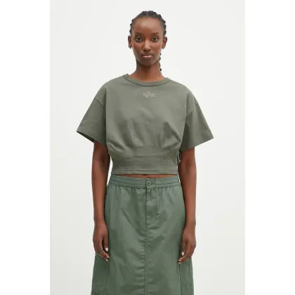 Zdjęcie Alpha Industries t-shirt bawełniany Waisted damski kolor zielony 148070