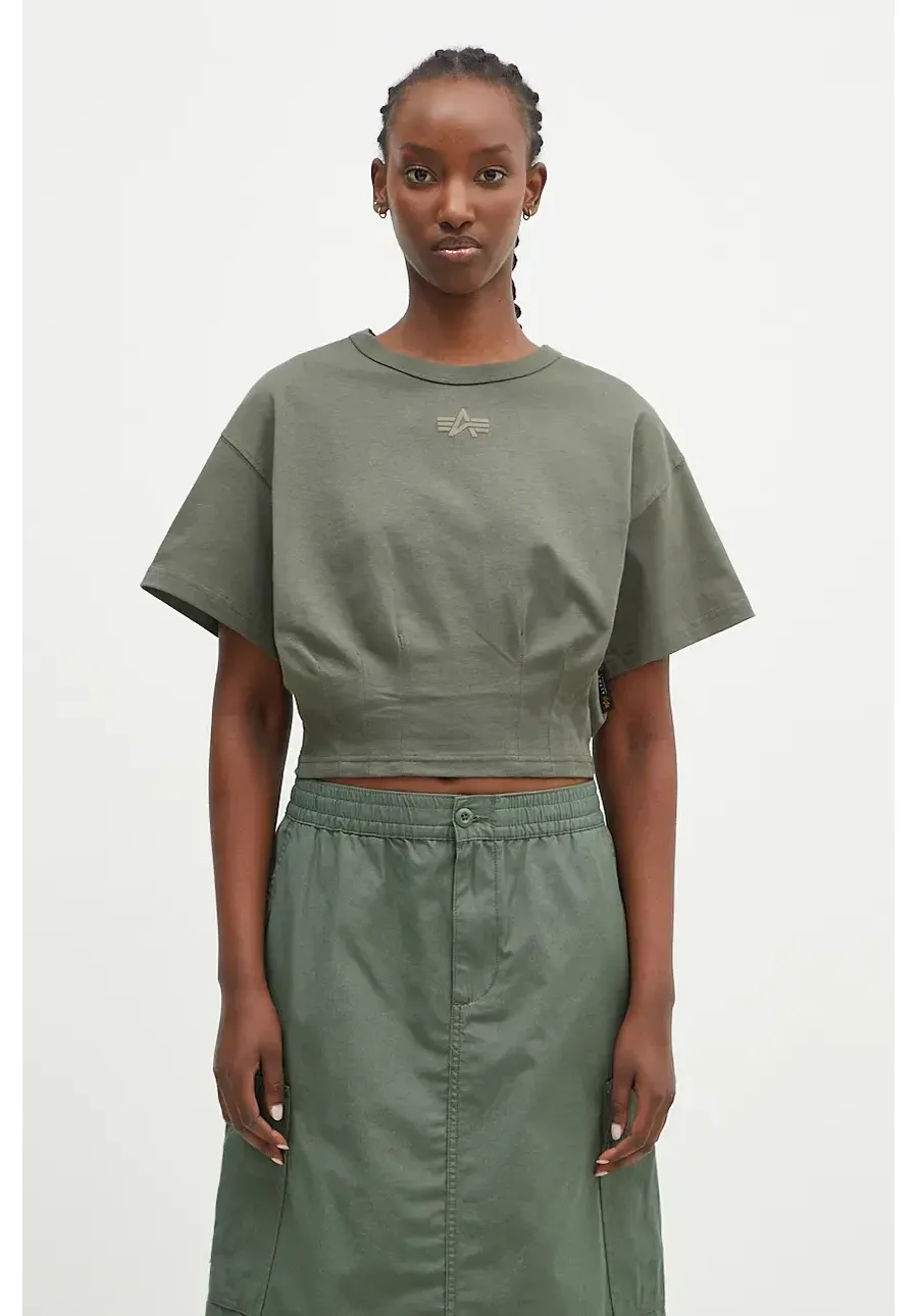 obrazek 1 Alpha Industries t-shirt bawełniany Waisted damski kolor zielony 148070