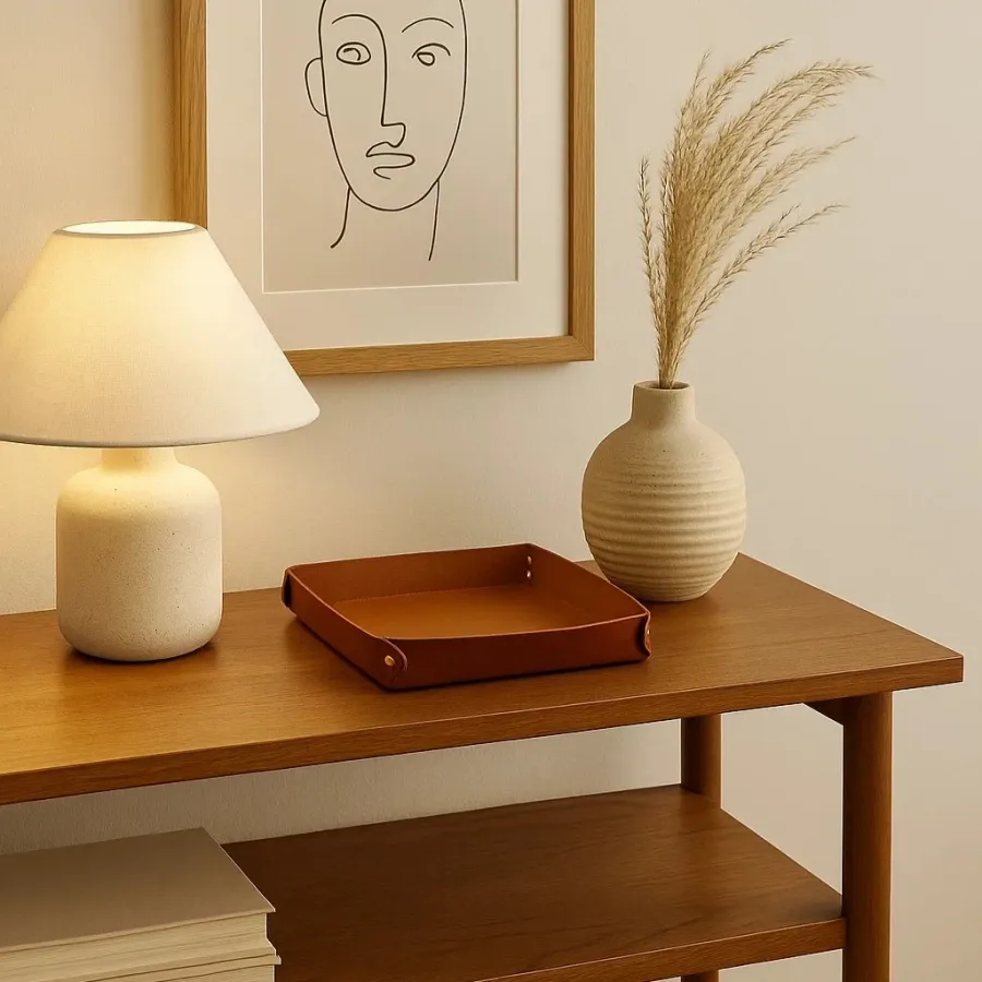 obrazek 2 Wyjątkowa bordowa skórzana taca 17x17xH3 cm