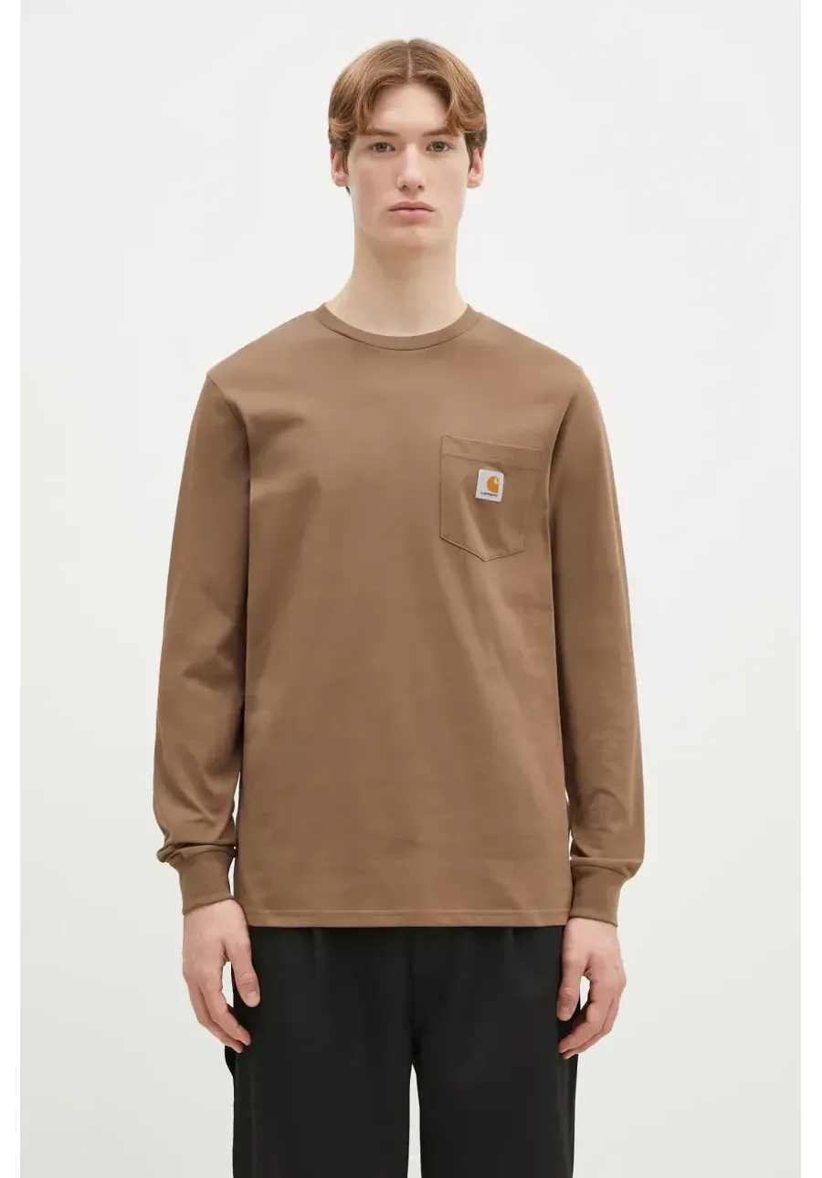 obrazek 1 Carhartt WIP longsleeve bawełniany Longsleeve Pocket kolor brązowy gładki I030437.2LTXX