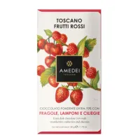 Picture Italian dark chocolate Amedei Frutti Rossi with fruit, 50g