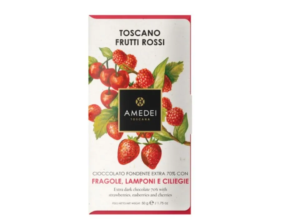 obrazek 1 Włoska ciemna czekolada Amedei Frutti Rossi z owocami, 50g