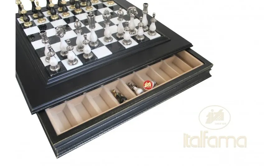 obrazek 4 Ręcznie wykonana szachownica z wysokiej jakości drewna i marmuru