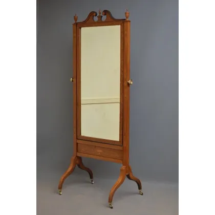 Zdjęcie Wyjątkowe edwardiańskie, mahoniowe i inkrustowane lustro stojące - antyk