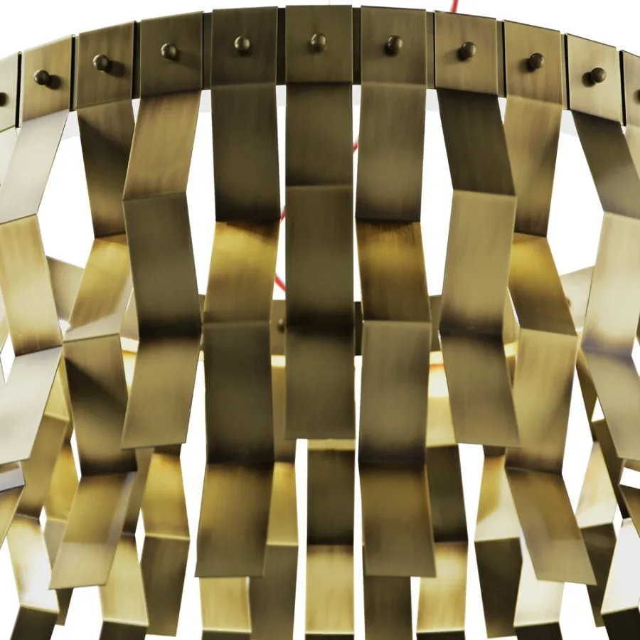 obrazek 4 Mosiężna lampa wisząca z dekoracyjnymi giętymi elementami metalowymi H.35+170xDia.60 cm