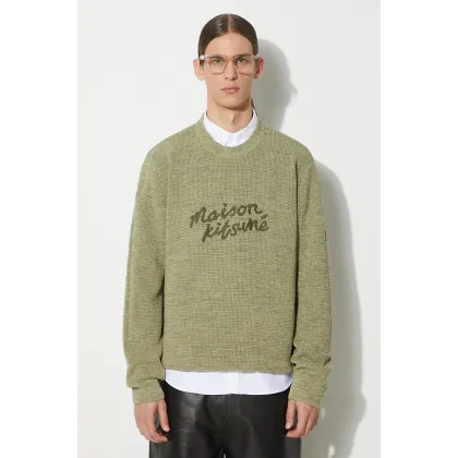 Zdjęcie Maison Kitsuné sweter bawełniany Handwriting Comfort Jumper kolor zielony MM00807KT1108