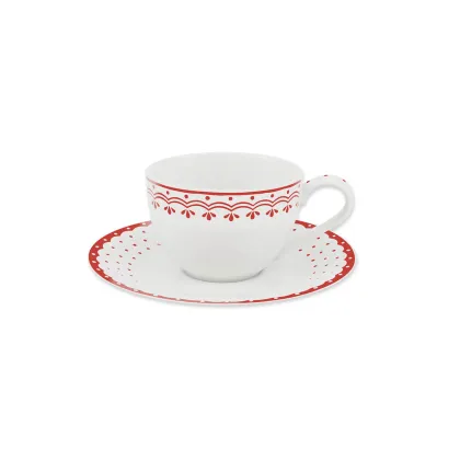 Zdjęcie Czeska filiżanka ze spodkiem z porcelany zdobiona delikatnym czerwonym motywem – Leander