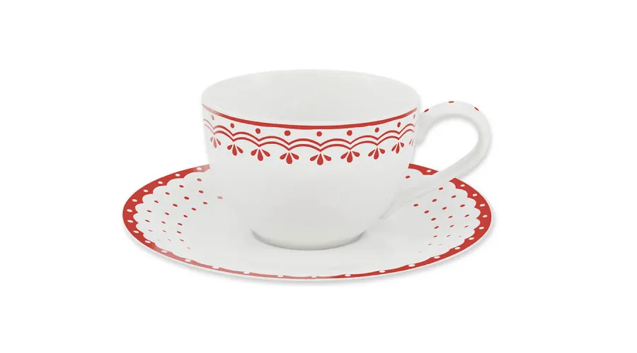 obrazek 1 Czeska filiżanka ze spodkiem z porcelany zdobiona delikatnym czerwonym motywem – Leander