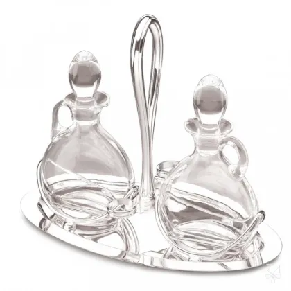 Zdjęcie Srebrny zestaw na oliwę Inglese z dwoma kryształowymi buteleczkami - Zaramella Argenti