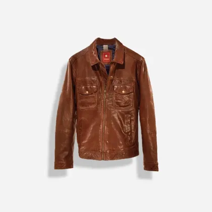 Picture A unique men's brown leather jacket