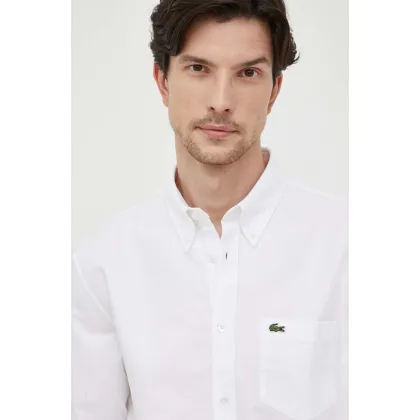 Zdjęcie Lacoste koszula bawełniana męska kolor biały regular z kołnierzykiem button-down