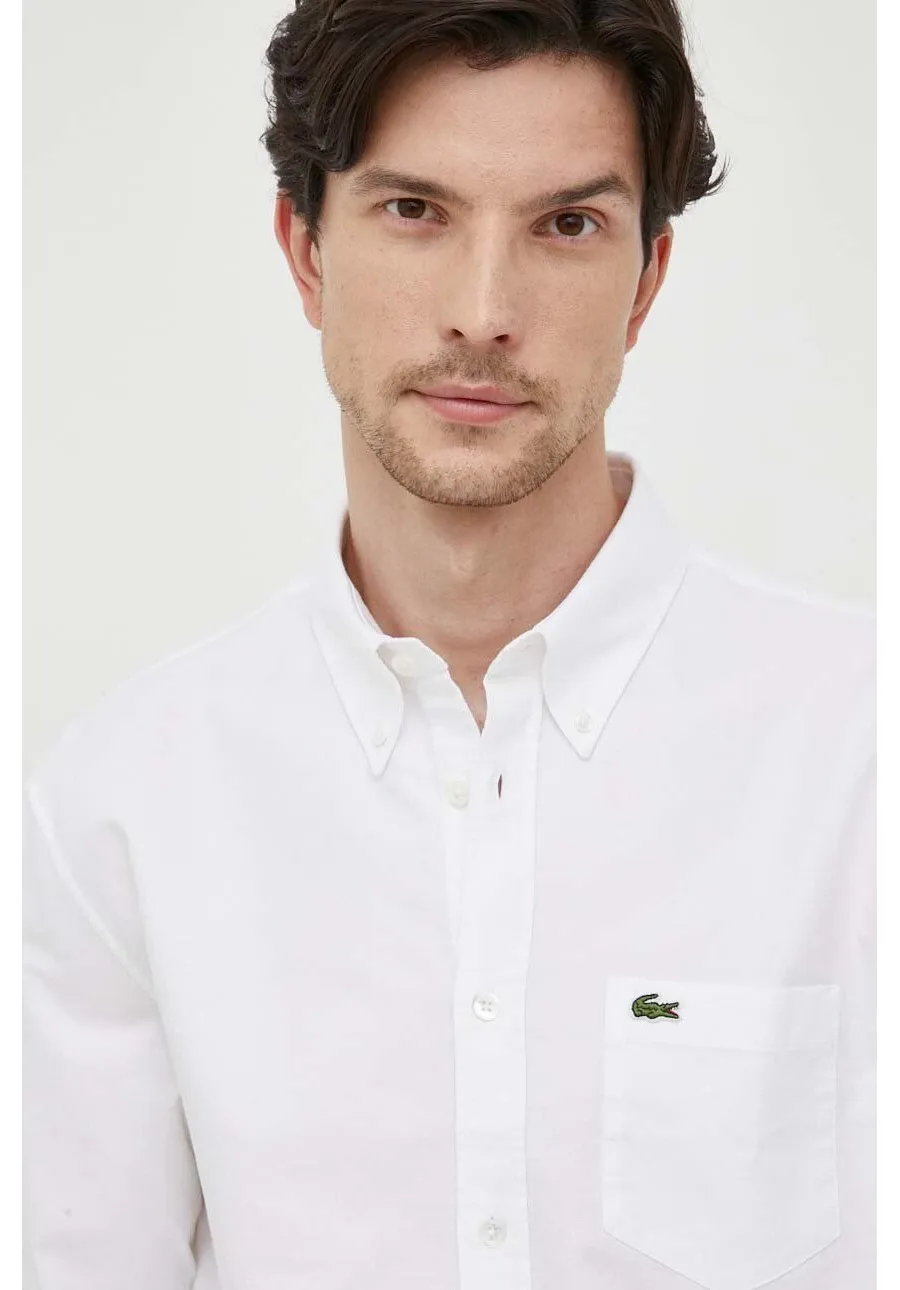obrazek 1 Lacoste koszula bawełniana męska kolor biały regular z kołnierzykiem button-down