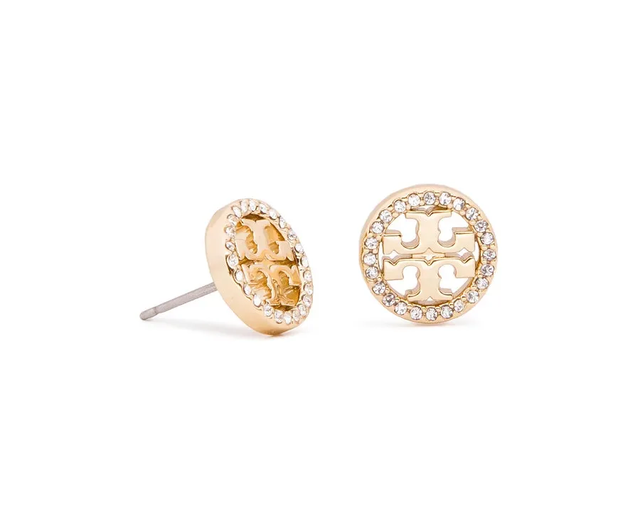 obrazek 1 Tory Burch Kolczyki Crystal Logo Circle Stud Earring 53422 Złoty
