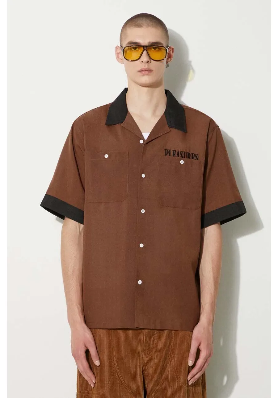 obrazek 1 PLEASURES koszula Daisy Bowling Button Down męska kolor brązowy regular P24SU001-BROWN