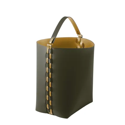 Zdjęcie Elegancki ciemnooliwkowy skórzany koszyk Helena 35x30xH45 cm