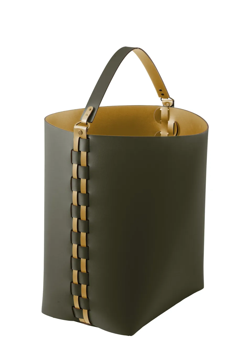 obrazek 1 Elegancki ciemnooliwkowy skórzany koszyk Helena 35x30xH45 cm