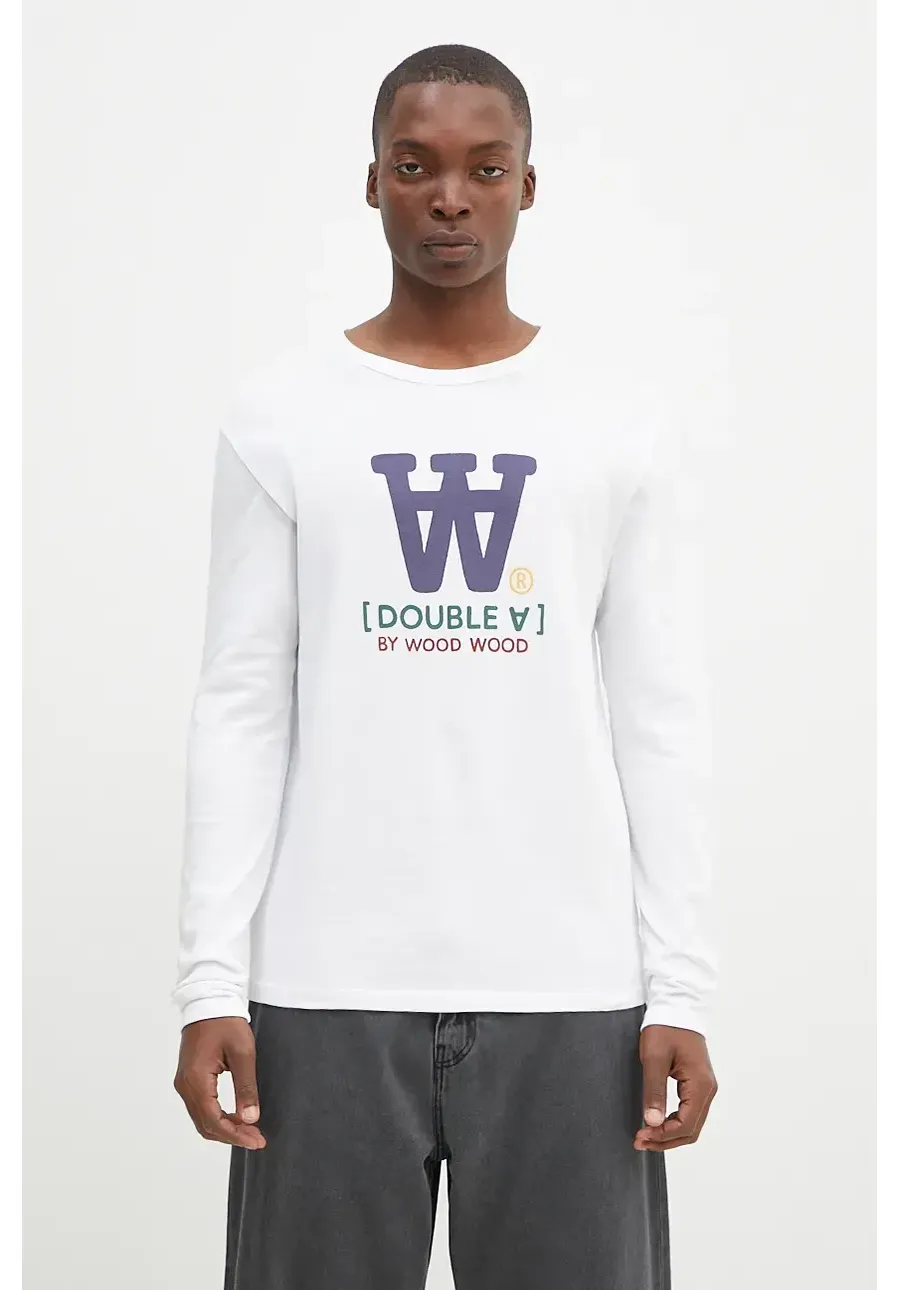 obrazek 1 Wood Wood longsleeve bawełniany Mel kolor biały z nadrukiem 10285402.2323-WHITE