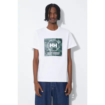 Zdjęcie Helly Hansen t-shirt bawełniany kolor biały wzorzysty