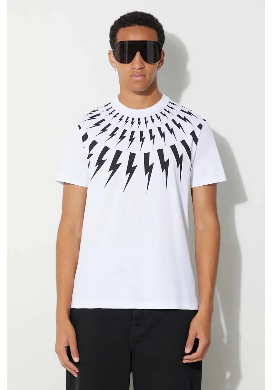 obrazek 1 Neil Barett t-shirt bawełniany FAIRISLE THUNDERBOLT męski kolor biały z nadrukiem PBJT007S.V501S.526