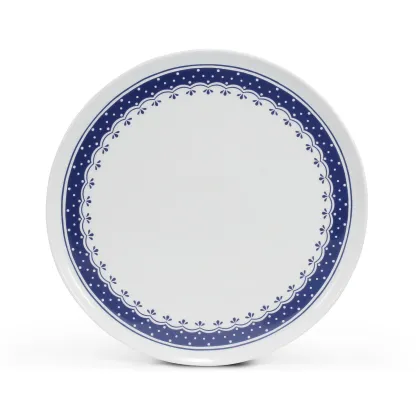 Zdjęcie Piękny stylowy talerz na ciasto z porcelany zdobiony niebieskim geometrycznym motywem - Leander