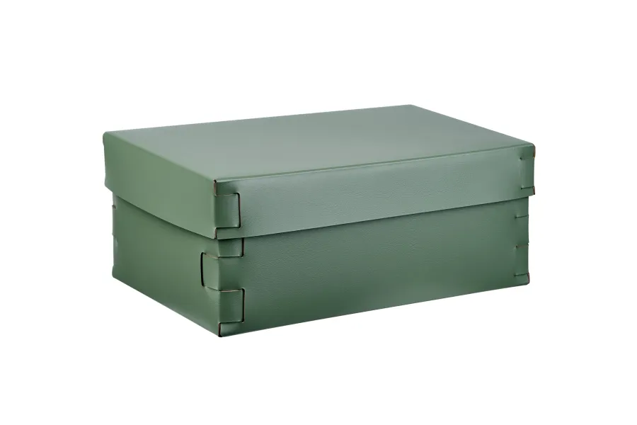 obrazek 1 Pudełko Snob 32x20xH13,5 cm wykonane z naturalnej skóry z recyklingu w kolorze eukaliptusa