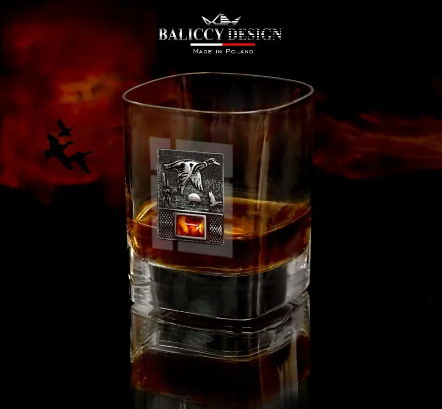 obrazek 3 Luksusowa szklanka do whisky z bursztynem - dla myśliwego 