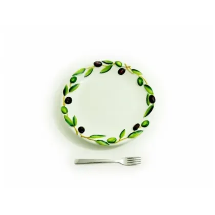 Zdjęcie Średni okrągły talerz zdobiony motywem oliwek w stylu wiejskim - Le Ceramiche