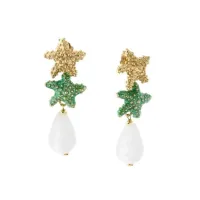 Picture Eye-catching 18K gold-plated silver earrings Green nail polish White agate stones