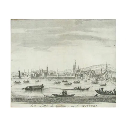 Zdjęcie Widok na Zurych. „Miasto Zurych w Szwajcarii” miedzioryt T. Salmona
