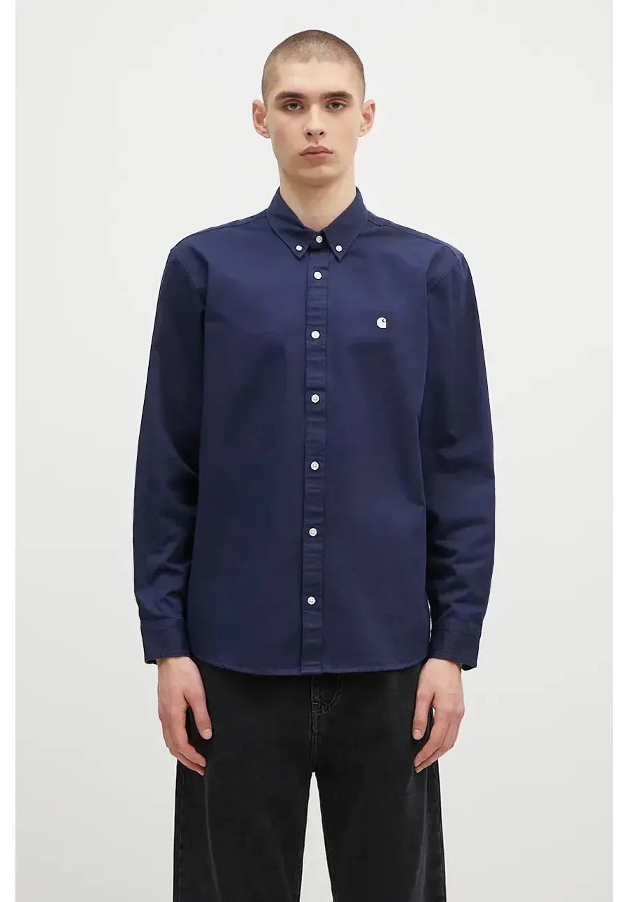 obrazek 1 Carhartt WIP koszula bawełniana Longsleeve Madison Shirt męska kolor granatowy regular I023339.2E2XX