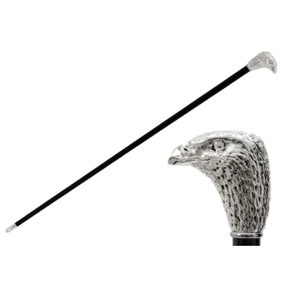 Zdjęcie Luksusowa czarna laska z uchwytem w kształcie srebrnej głowy orła - Pasotti