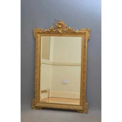 Zdjęcie Duże lustro ścienne z pozłacanego drewna, z wyjątkowym grzebieniem - antyk